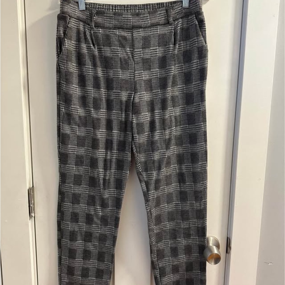 Ambiance Black and Gray Plaid Elastic Waist Pants